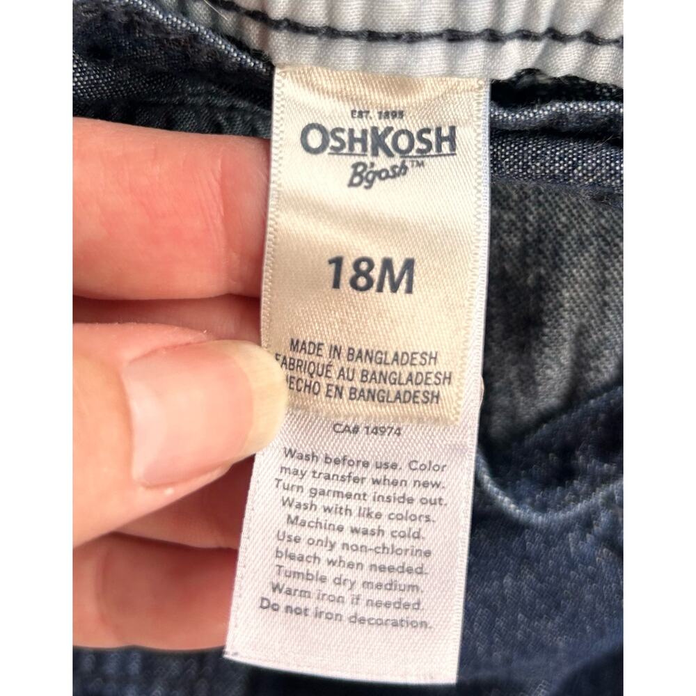OshKosh‎ B’gosh Football Embroidered Denim Overalls Blue Size 18M - Picture 8 of 11